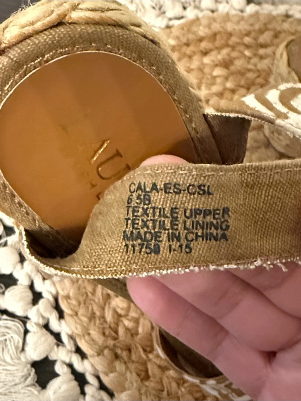 Lauren Ralph Lauren Tan White Batik Print Espadrille Wedge Sandals Size 6.5